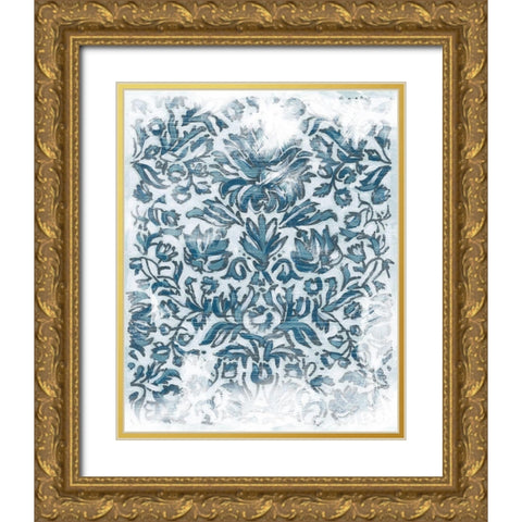 Denim Damask III Gold Ornate Wood Framed Art Print with Double Matting by Vess, June Erica