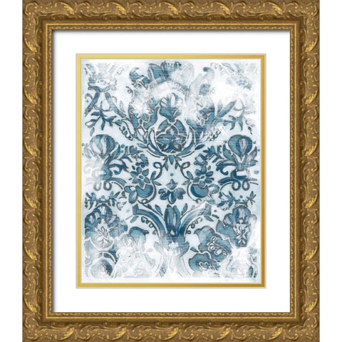Denim Damask IV Gold Ornate Wood Framed Art Print with Double Matting by Vess, June Erica