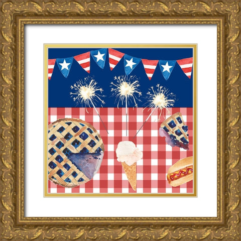 Sizzlin Fourth of July II Gold Ornate Wood Framed Art Print with Double Matting by Longley, Alicia