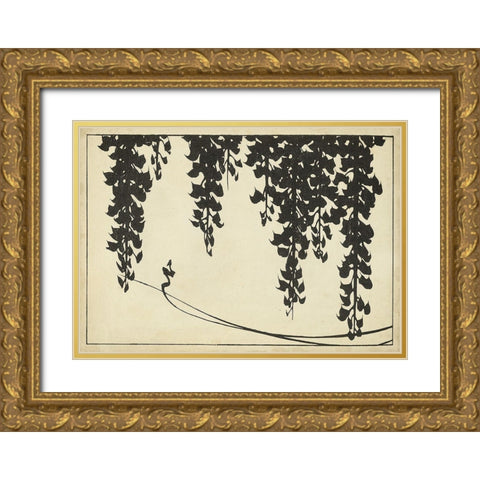 Japanese Wisteria II A Gold Ornate Wood Framed Art Print with Double Matting by Unknown