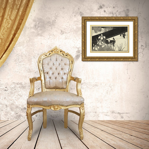 Japanese Irises B Gold Ornate Wood Framed Art Print with Double Matting by Unknown