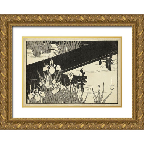 Japanese Irises B Gold Ornate Wood Framed Art Print with Double Matting by Unknown