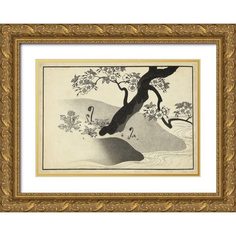 Japanese Cherry Blossom Tree A Gold Ornate Wood Framed Art Print with Double Matting by Unknown