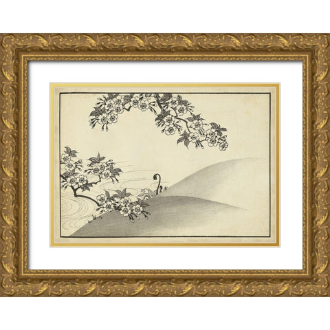 Japanese Cherry Blossom Tree B Gold Ornate Wood Framed Art Print with Double Matting by Unknown