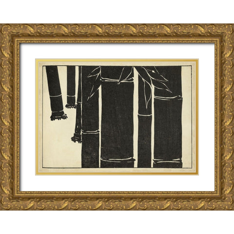 Japanese Bamboo B Gold Ornate Wood Framed Art Print with Double Matting by Unknown