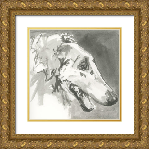 A Very Neutral Modern Dog I Gold Ornate Wood Framed Art Print with Double Matting by Cartissi