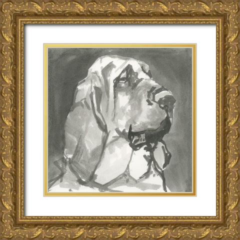 A Very Neutral Modern Dog VII Gold Ornate Wood Framed Art Print with Double Matting by Cartissi