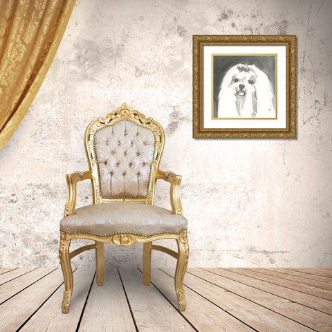 A Very Neutral Modern Dog IX Gold Ornate Wood Framed Art Print with Double Matting by Cartissi