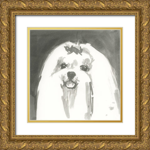 A Very Neutral Modern Dog IX Gold Ornate Wood Framed Art Print with Double Matting by Cartissi