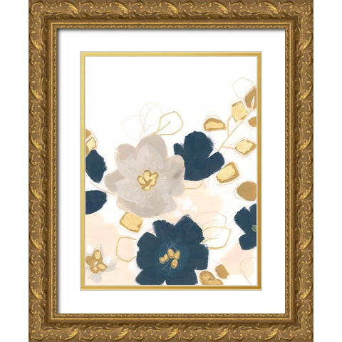 Indigo Gold Garden I Gold Ornate Wood Framed Art Print with Double Matting by Vess, June Erica