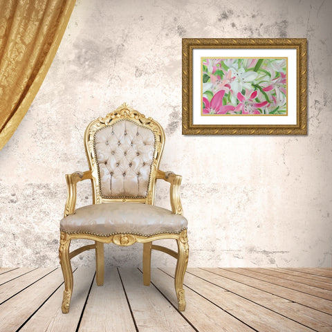 Pink and White Lilies II Gold Ornate Wood Framed Art Print with Double Matting by Iafrate, Sandra