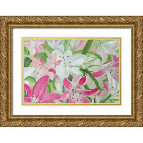 Pink and White Lilies II Gold Ornate Wood Framed Art Print with Double Matting by Iafrate, Sandra