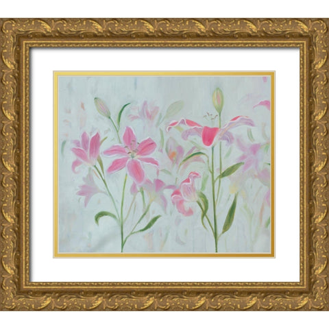 Dancing Pink Trio I Gold Ornate Wood Framed Art Print with Double Matting by Iafrate, Sandra
