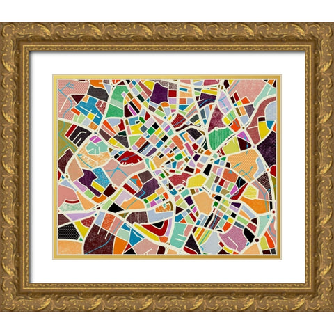 Modern Birmingham Map Gold Ornate Wood Framed Art Print with Double Matting by Galapon, Nikki