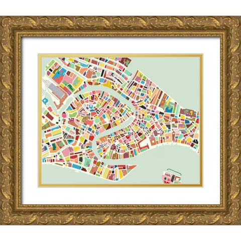 Modern Venice Map Gold Ornate Wood Framed Art Print with Double Matting by Galapon, Nikki