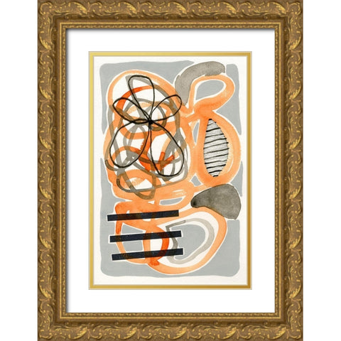 Orange And Grey Scramble I Gold Ornate Wood Framed Art Print with Double Matting by Galapon, Nikki