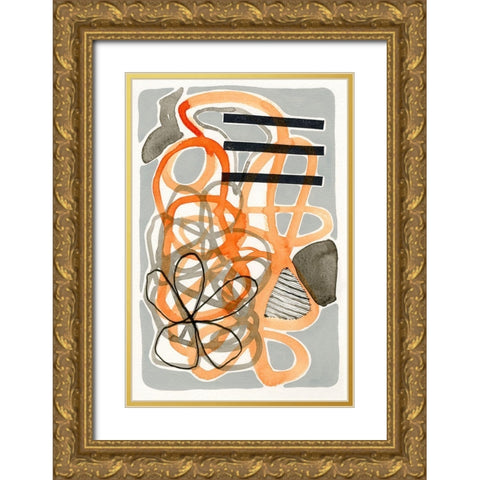 Orange And Grey Scramble II Gold Ornate Wood Framed Art Print with Double Matting by Galapon, Nikki