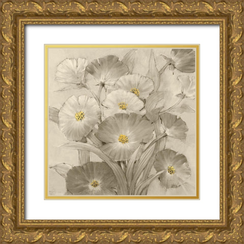 Monochrome Flower Garden I Gold Ornate Wood Framed Art Print with Double Matting by OToole, Tim