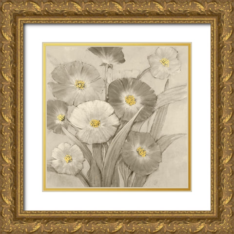 Monochrome Flower Garden II Gold Ornate Wood Framed Art Print with Double Matting by OToole, Tim