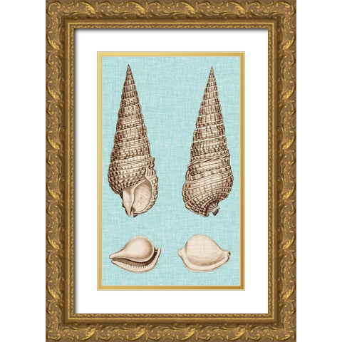 Sepia And Aqua Shells I Gold Ornate Wood Framed Art Print with Double Matting by Vision Studio