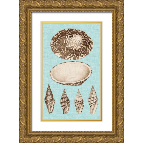 Sepia And Aqua Shells III Gold Ornate Wood Framed Art Print with Double Matting by Vision Studio