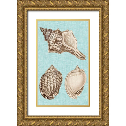 Sepia And Aqua Shells V Gold Ornate Wood Framed Art Print with Double Matting by Vision Studio