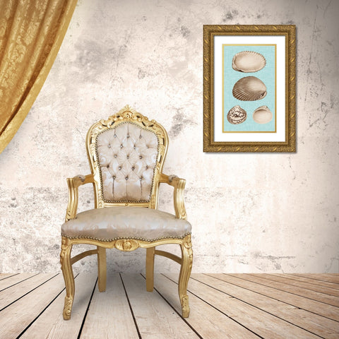 Sepia And Aqua Shells VIII Gold Ornate Wood Framed Art Print with Double Matting by Vision Studio