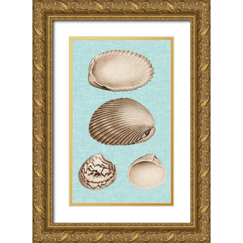 Sepia And Aqua Shells VIII Gold Ornate Wood Framed Art Print with Double Matting by Vision Studio