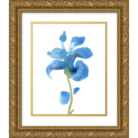Striking Blue Iris III Gold Ornate Wood Framed Art Print with Double Matting by Green, Jacob
