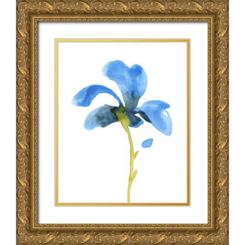 Striking Blue Iris VI Gold Ornate Wood Framed Art Print with Double Matting by Green, Jacob