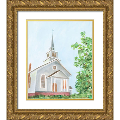 Countryside Church II Gold Ornate Wood Framed Art Print with Double Matting by Moore, Regina