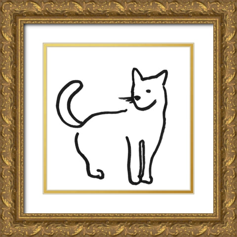 Kitteh IV Gold Ornate Wood Framed Art Print with Double Matting by Longley, Alicia
