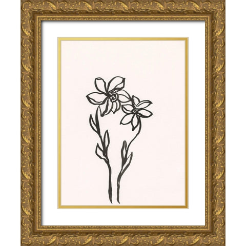 Ink Botanical Sketch IV Gold Ornate Wood Framed Art Print with Double Matting by Holland, J.