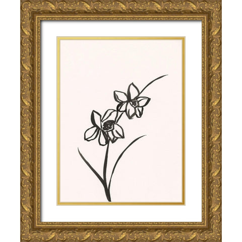 Ink Botanical Sketch XII Gold Ornate Wood Framed Art Print with Double Matting by Holland, J.