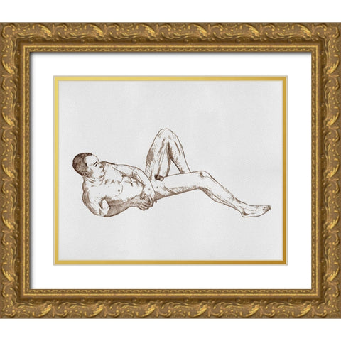 Male Body Sketch I Gold Ornate Wood Framed Art Print with Double Matting by Wang, Melissa