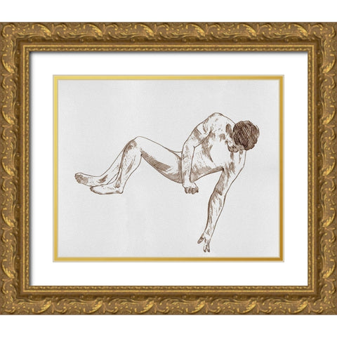 Male Body Sketch II Gold Ornate Wood Framed Art Print with Double Matting by Wang, Melissa
