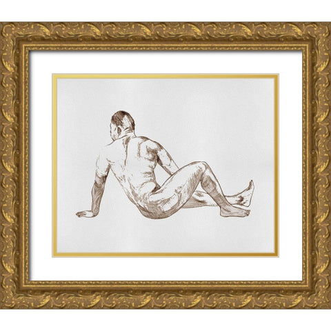 Male Body Sketch III Gold Ornate Wood Framed Art Print with Double Matting by Wang, Melissa