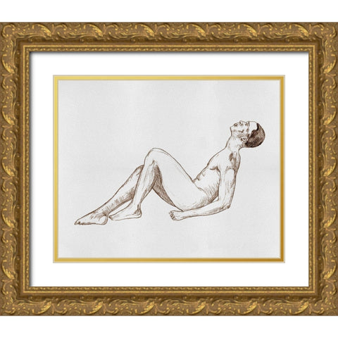 Male Body Sketch IV Gold Ornate Wood Framed Art Print with Double Matting by Wang, Melissa