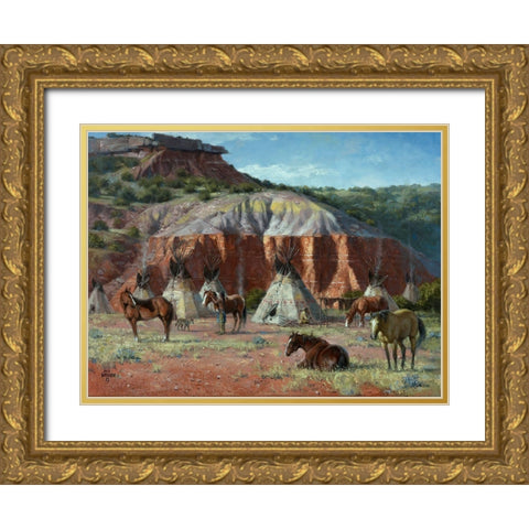 Camp of the Comanche Gold Ornate Wood Framed Art Print with Double Matting by Sorenson, Jack