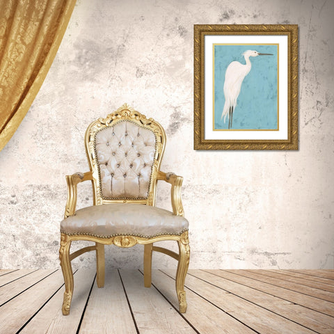 Heron Fresco I Gold Ornate Wood Framed Art Print with Double Matting by Vess, June Erica