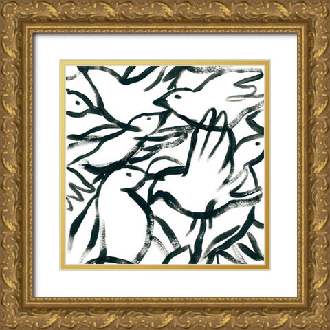 Freehand Flock II Gold Ornate Wood Framed Art Print with Double Matting by Vess, June Erica