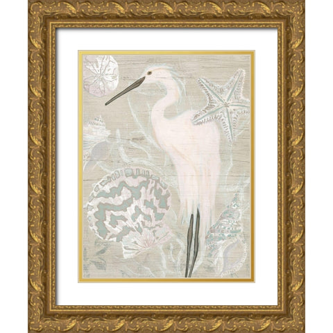 Driftwood Heron II Gold Ornate Wood Framed Art Print with Double Matting by Vess, June Erica