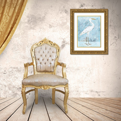 Snowy Egret II Gold Ornate Wood Framed Art Print with Double Matting by Wang, Melissa
