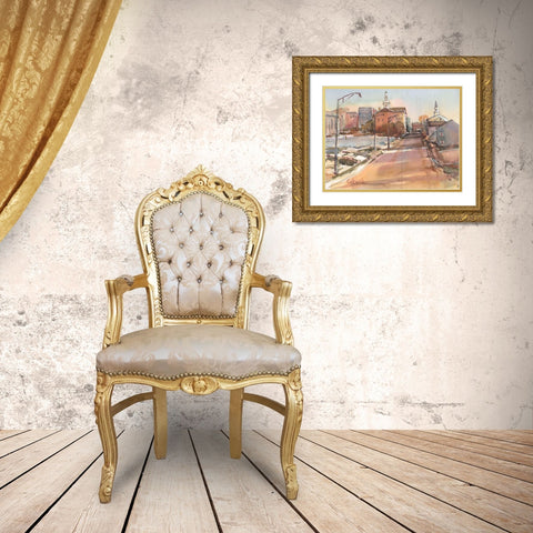 Church Street-Pittsfield MA Gold Ornate Wood Framed Art Print with Double Matting by Calcasola, Stephen