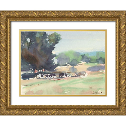Cows Grazing-Somerset Gold Ornate Wood Framed Art Print with Double Matting by Calcasola, Stephen