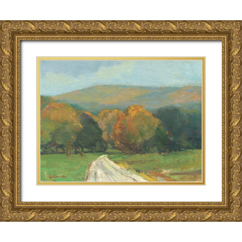 West Hampton Farm Road Gold Ornate Wood Framed Art Print with Double Matting by Calcasola, Stephen