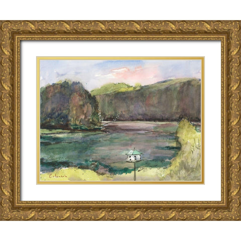 Lakehouse View Gold Ornate Wood Framed Art Print with Double Matting by Calcasola, Stephen