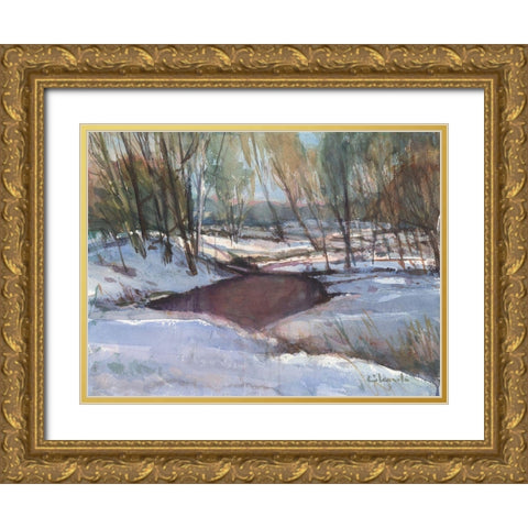 Winters Last Impression Gold Ornate Wood Framed Art Print with Double Matting by Calcasola, Stephen