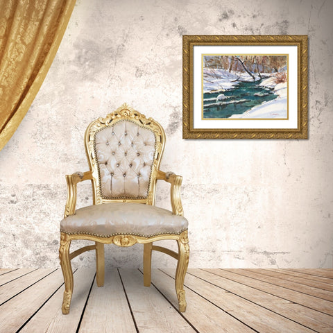 Winter Stream Gold Ornate Wood Framed Art Print with Double Matting by Calcasola, Stephen