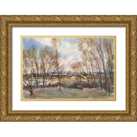 New England Farm Gold Ornate Wood Framed Art Print with Double Matting by Calcasola, Stephen